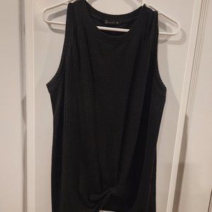 Sleeveless Twist Knot Waffle Knit Shirt Tank Top